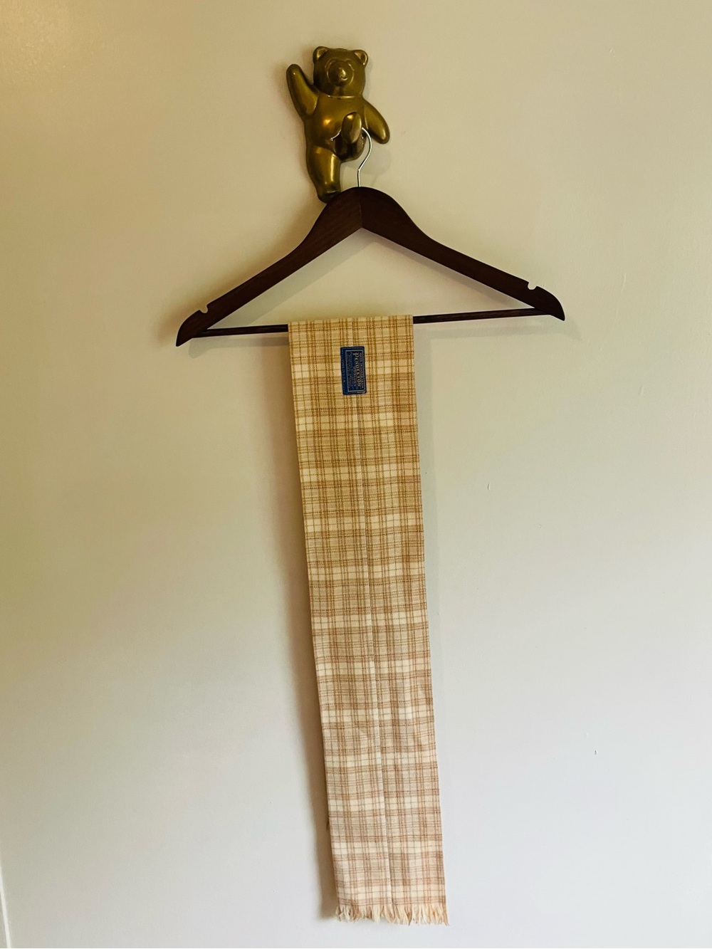 Pendleton Cream & Tan Plaid Wool Scarf